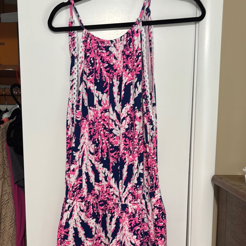 Lilly Pulitzer Pink and Blue Tropical Romper Size M